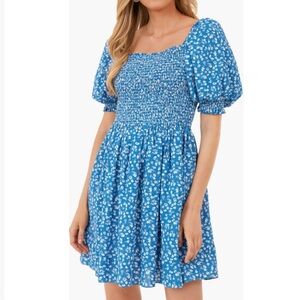 Hyacinth House Ditsy Floral Pai Puff Sleeve Mini Dress-Blue-Women’s XS & S-NEW